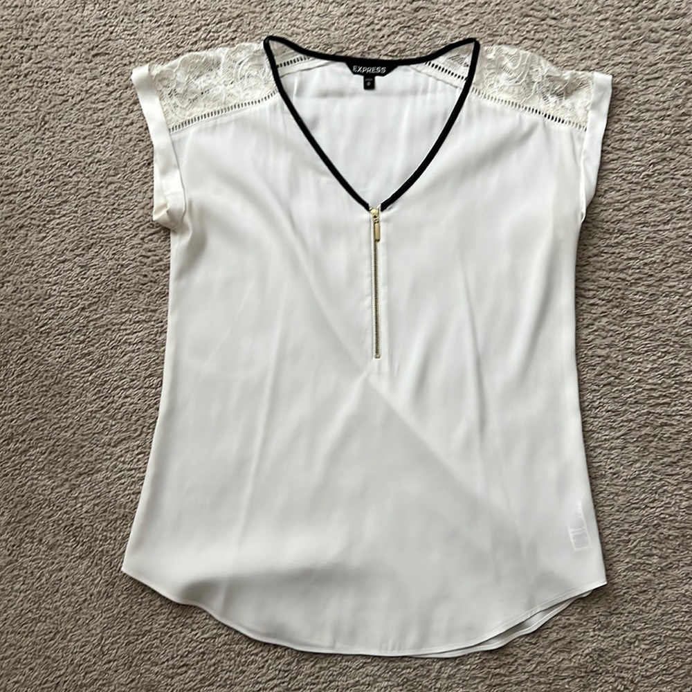 Cream and Black Satin Express Blouse